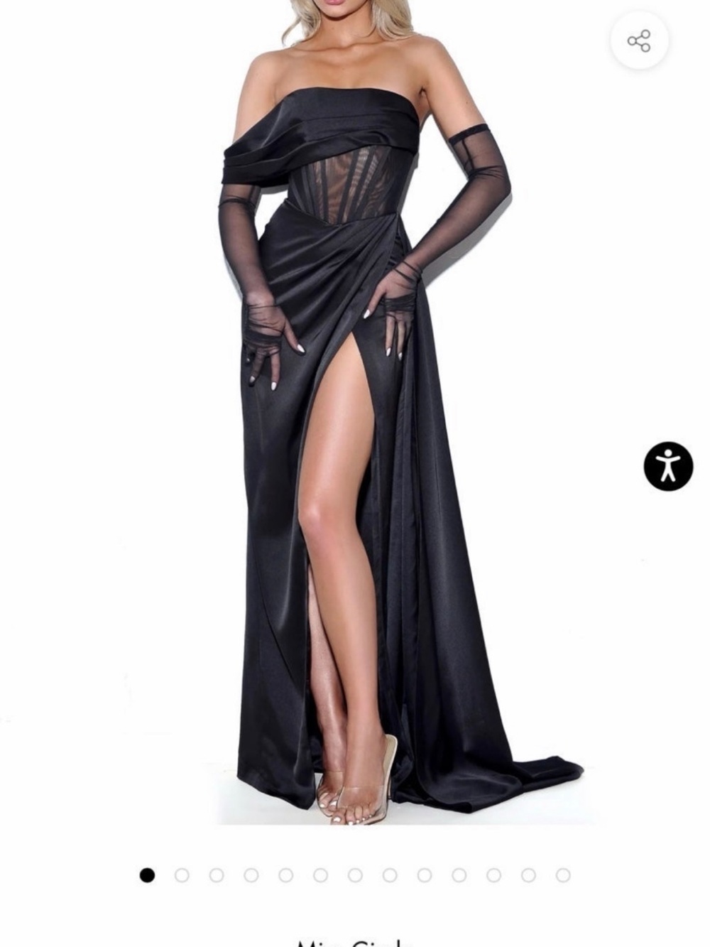 Strapless Black Evening Gown with Sheer Corset and High Slit